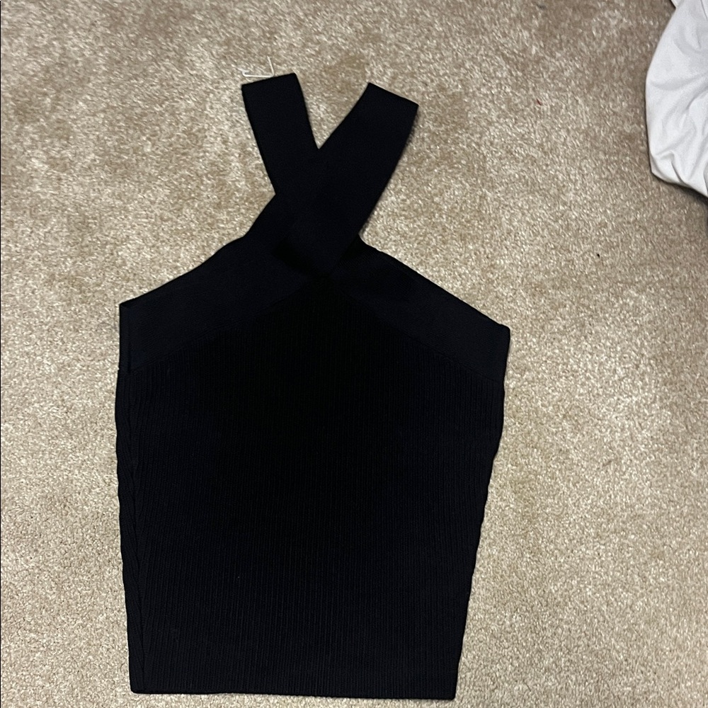 Aritzia Black Cross-Strap Crop Top